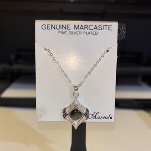 Genuine Marcasite Silver-Plated Pendant Necklace - Black/Gray